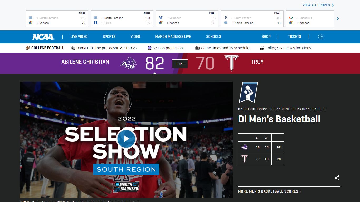 Troy vs Abilene Christian DI Men's Basketball Game Summary - NCAA.com