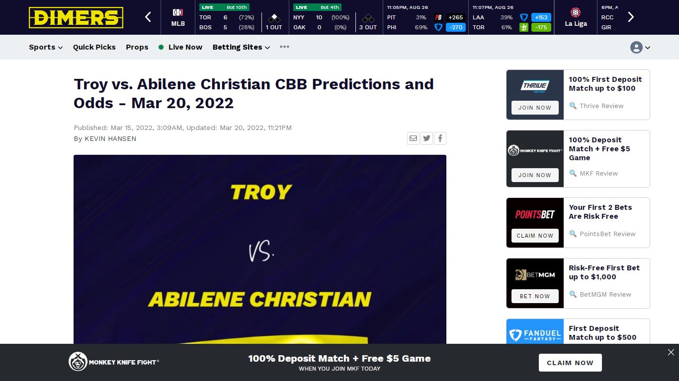 Troy vs. Abilene Christian CBB Predictions and Odds